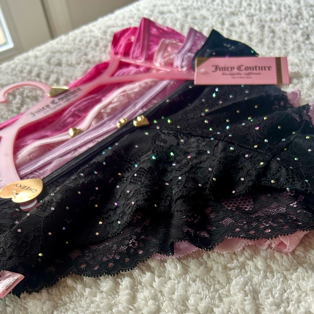 5 pair Juicy Couture Cheeky Boyshorts Panties Lace Rhinestones NWT Y2K